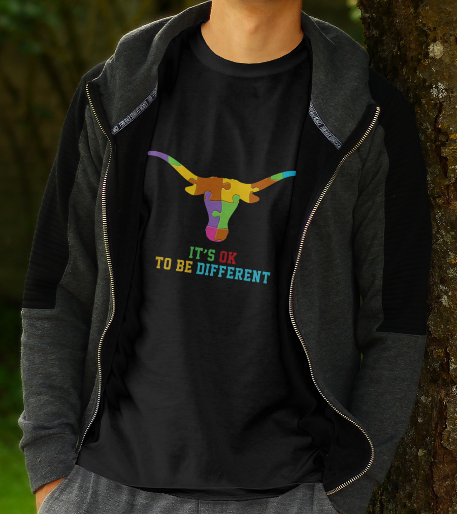 It's Ok To Be Different Colorful Puzzle Bull T-Shirt