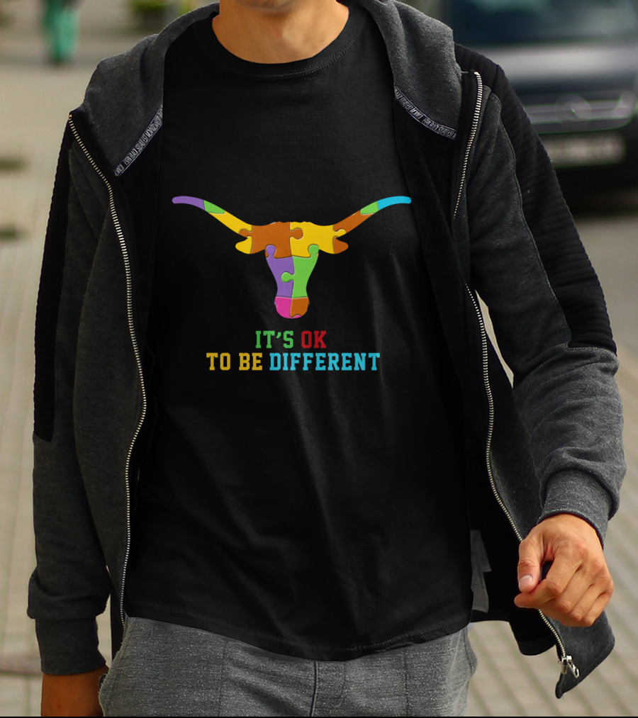It's Ok To Be Different Colorful Puzzle Bull T-Shirt