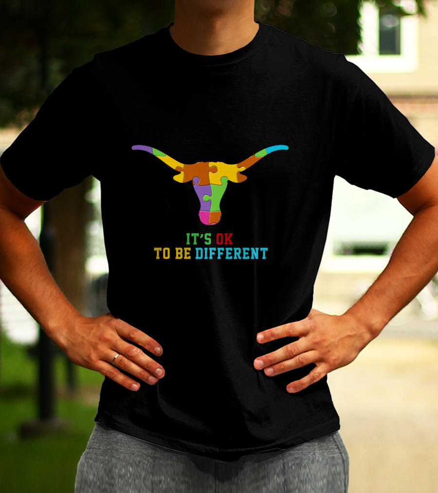 It's Ok To Be Different Colorful Puzzle Bull T-Shirt