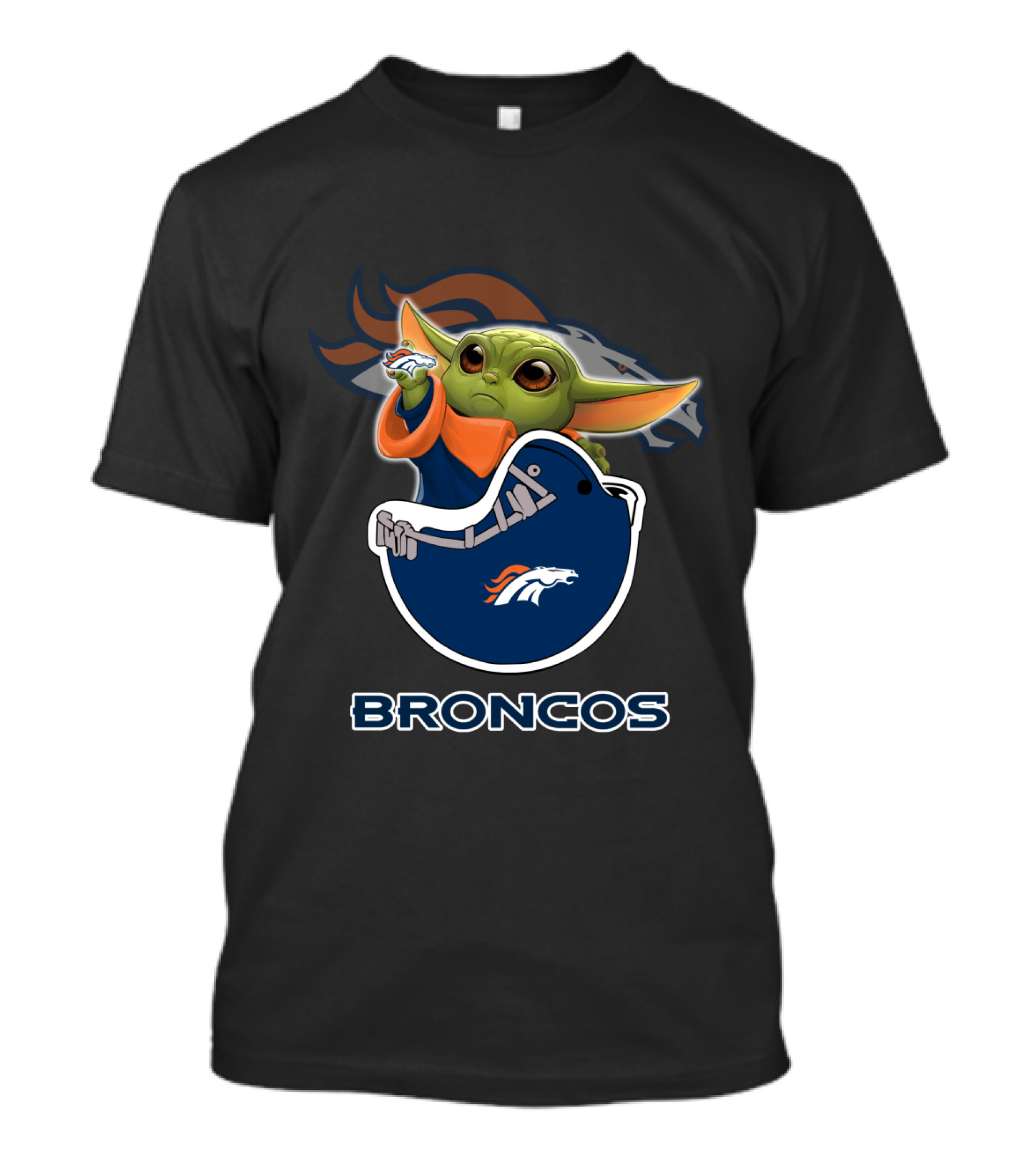 Yoda Denver Broncos Baby Yoda Holding Helmet T-Shirt