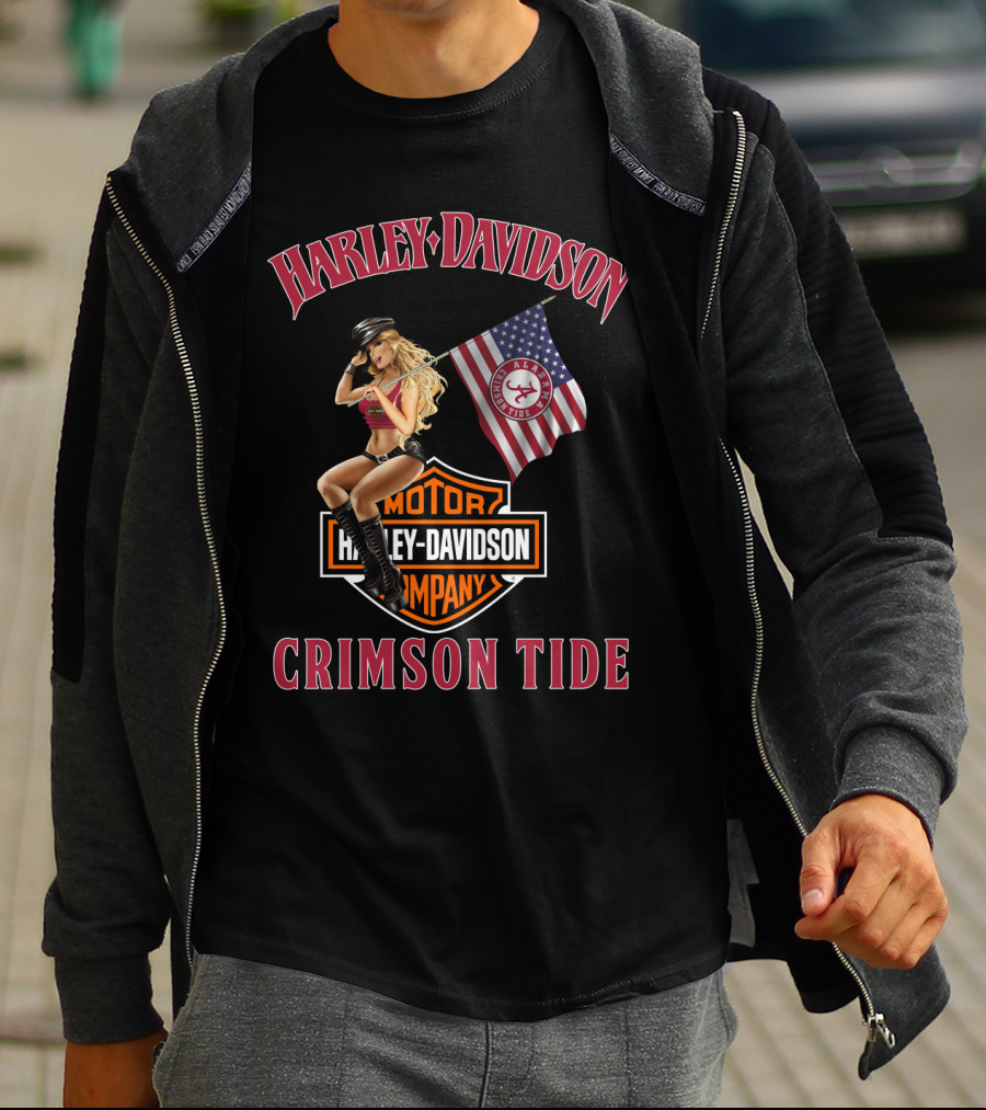 Harley Davidson Crimson Tide Ncaa Flag Motorcycle Company T-Shirt