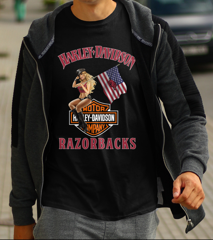 Harley Davidson Razorbacks American Flag T-Shirt