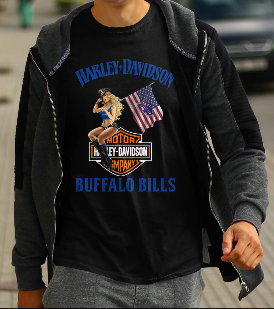 Harley Davidson Buffalo Bills Nflbb Motor Company Flag T-Shirt
