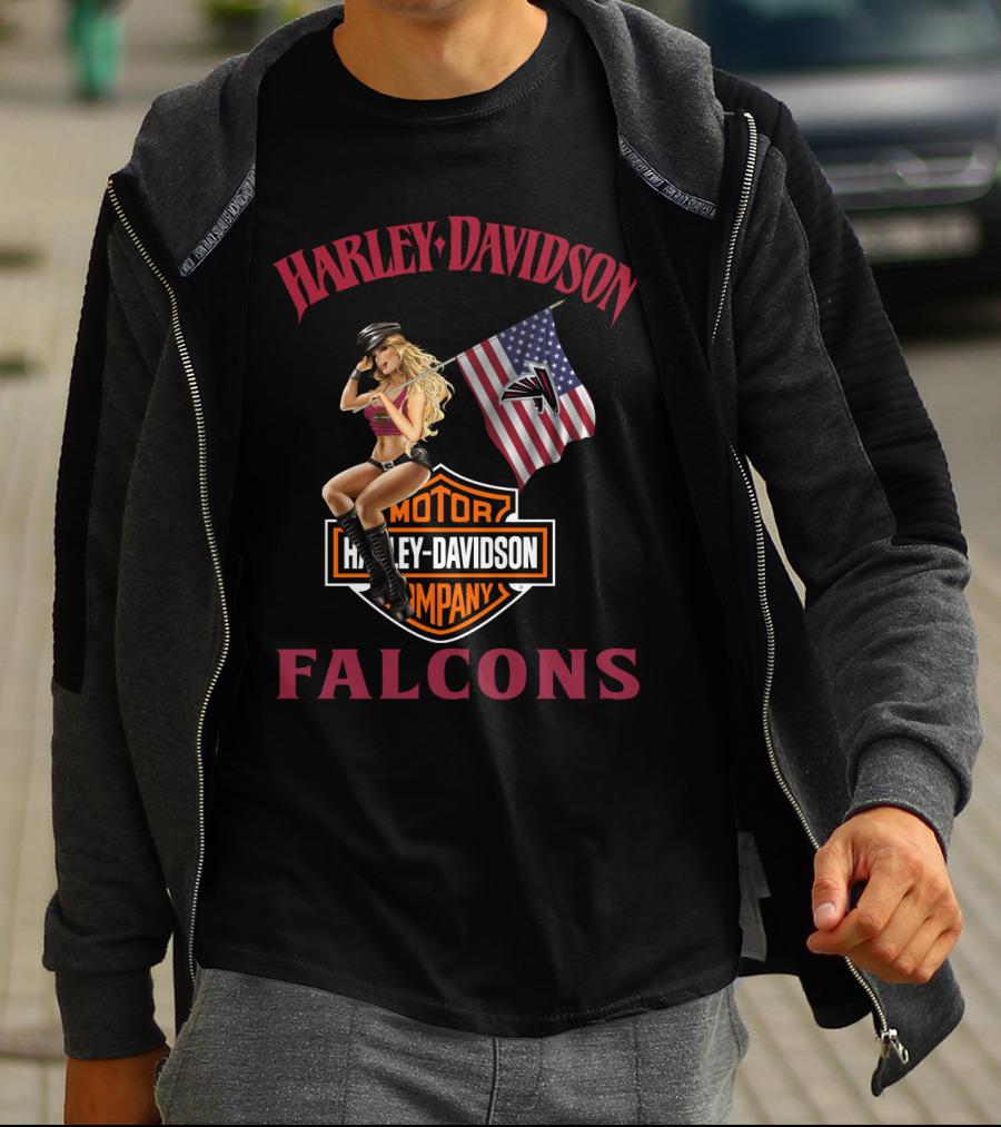 Harley Davidson Falcons Nflaf 18 American Flag T-Shirt