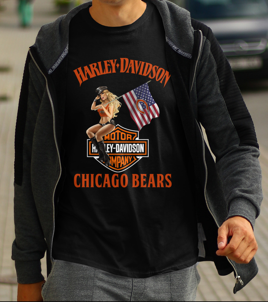 Harley Davidson Chicago Bears Nfl Collaboration T-Shirt