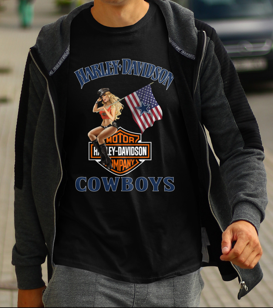 Harley Davidson Cowboys Motor Company Flag T-Shirt
