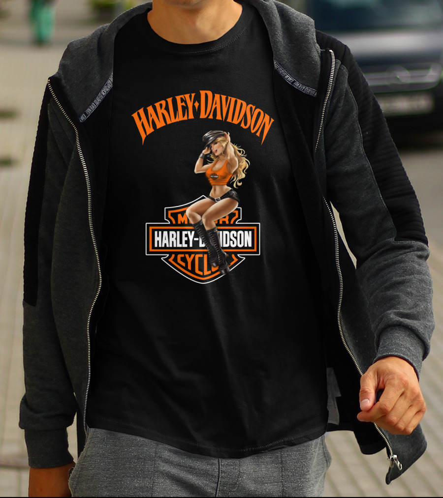 Harley Davidson Motorcycles Logo With Pin-Up Girl T-Shirt