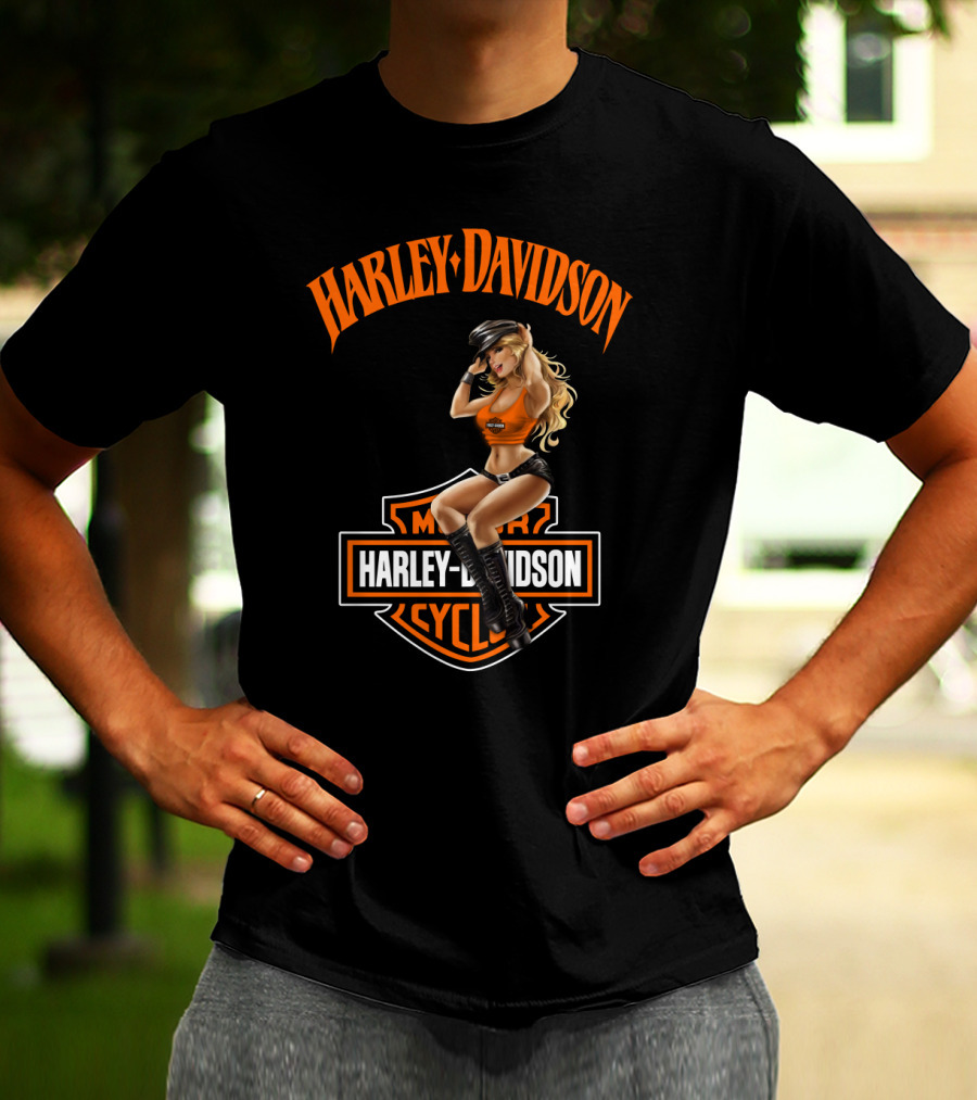 Harley Davidson Motorcycles Logo With Pin-Up Girl T-Shirt