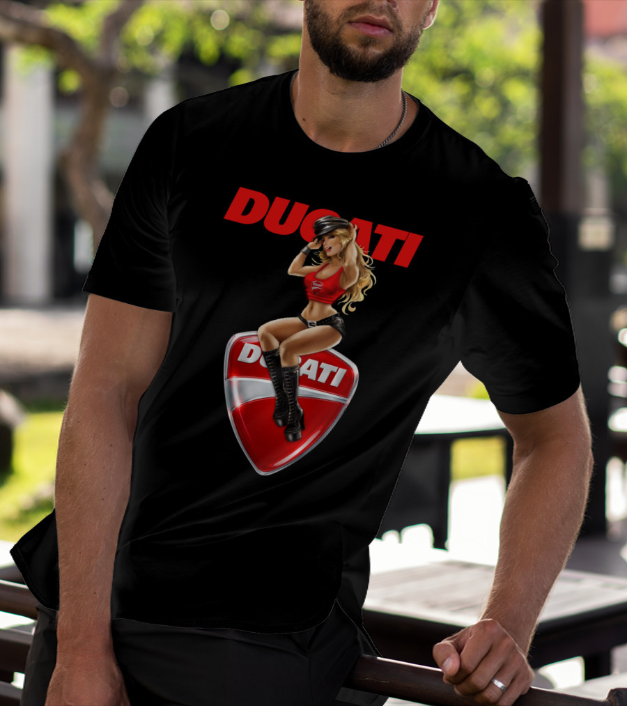 Ducati Red Badge With Woman In Boots And Hat T-Shirt