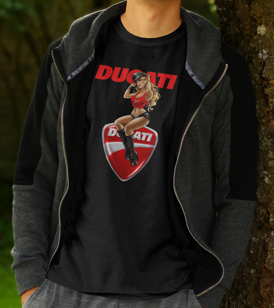 Ducati Red Badge With Woman In Boots And Hat T-Shirt