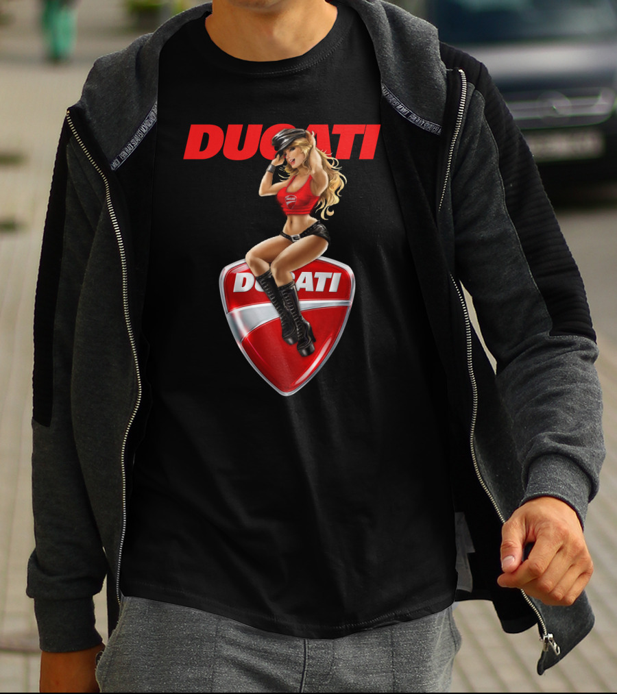 Ducati Red Badge With Woman In Boots And Hat T-Shirt