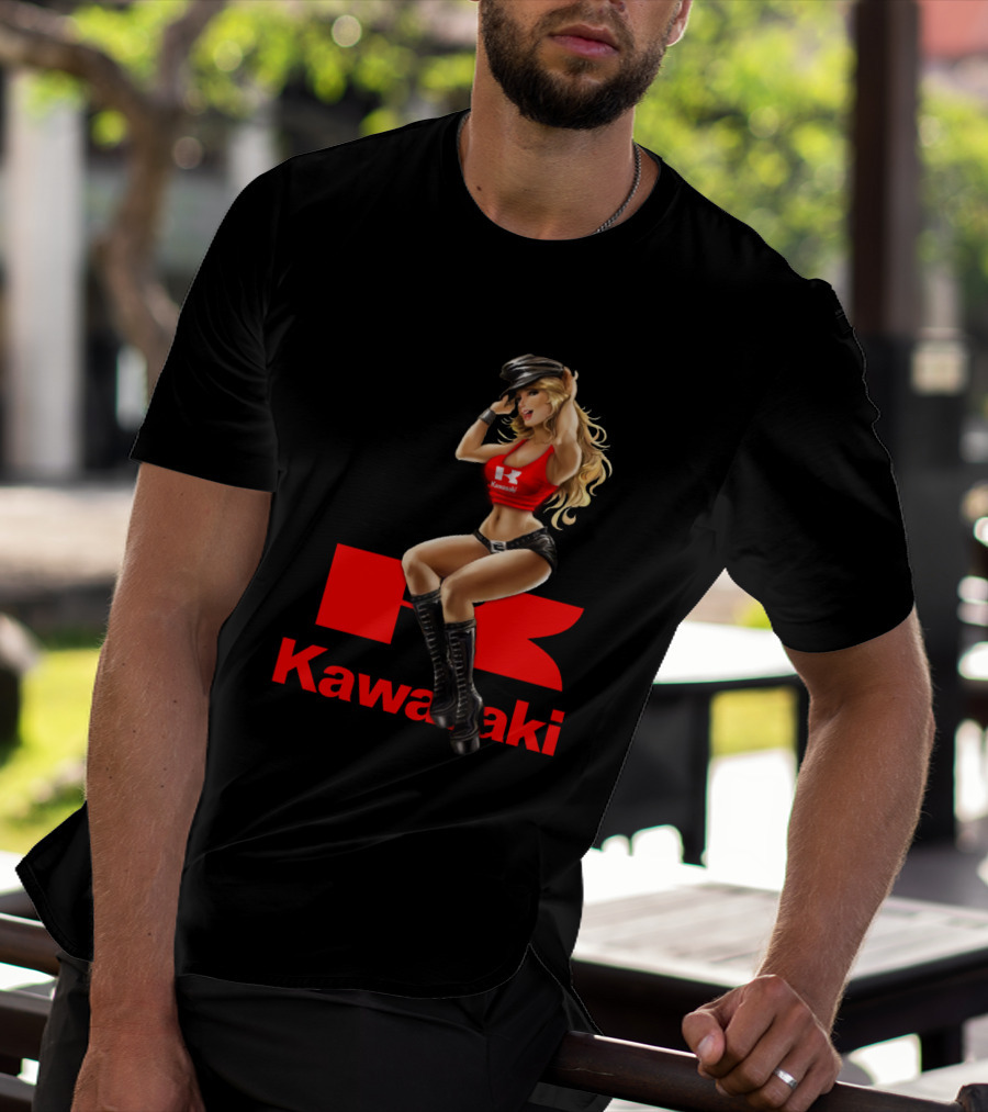Kawasaki Girl In Red And Black Outfit With Cap And Boots T-Shirt
