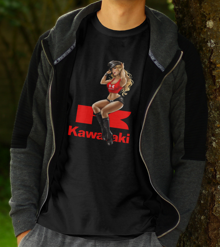 Kawasaki Girl In Red And Black Outfit With Cap And Boots T-Shirt