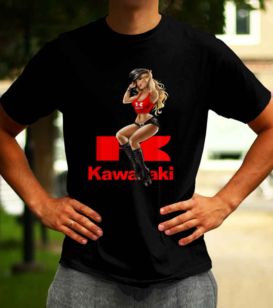 Kawasaki Girl In Red And Black Outfit With Cap And Boots T-Shirt