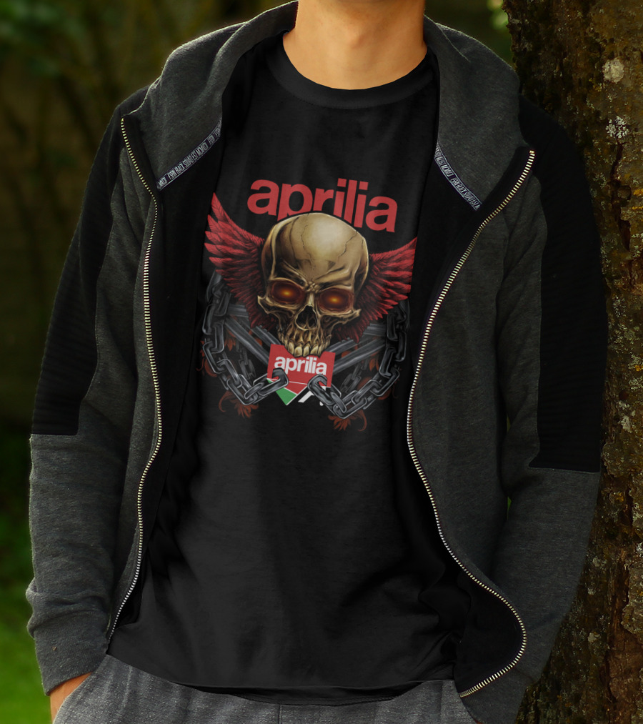 Aprilia Skull With Red Wings And Chains T-Shirt