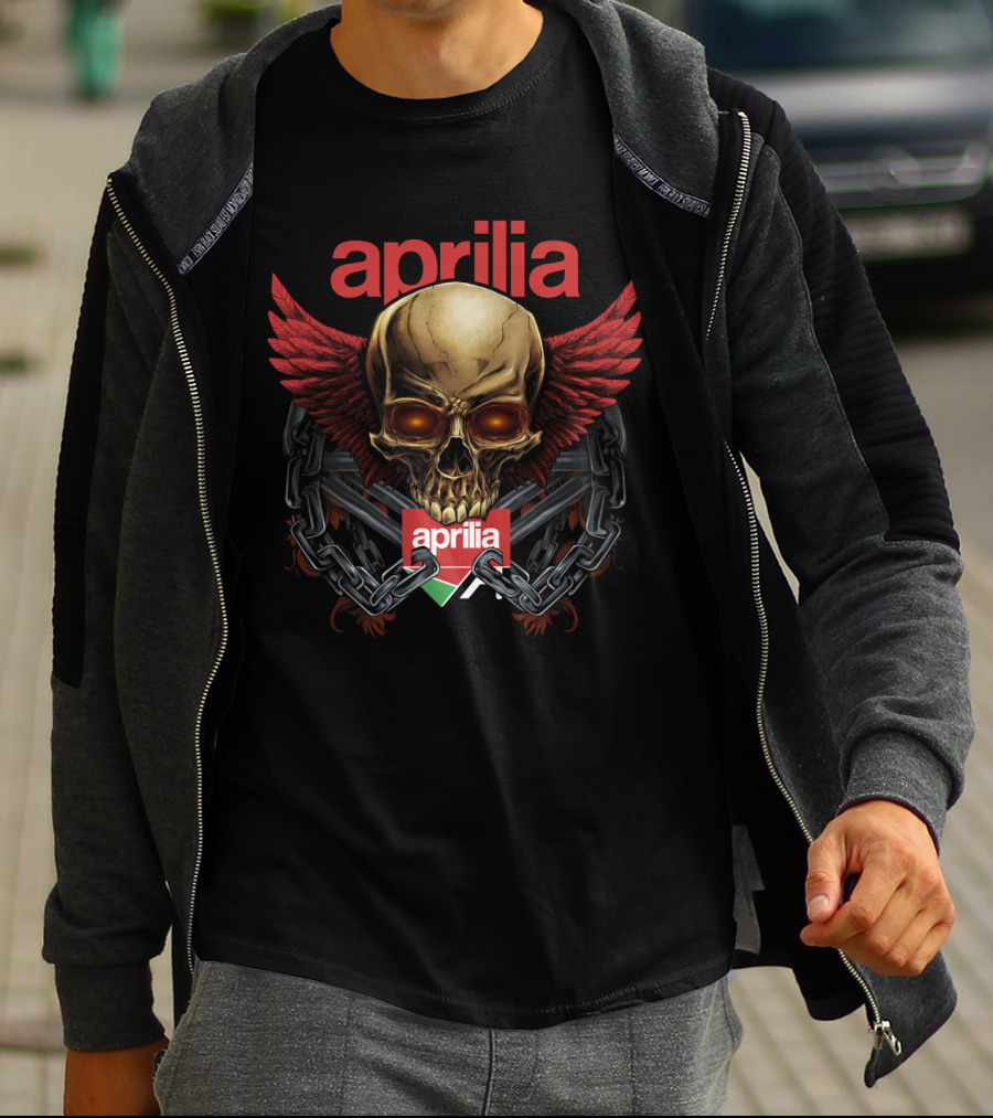 Aprilia Skull With Red Wings And Chains T-Shirt