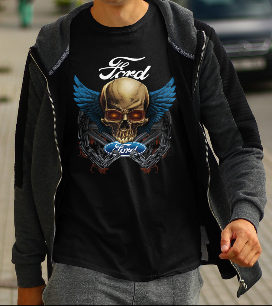 Ford Skull Wings Chains Logo Blue Theme T-Shirt