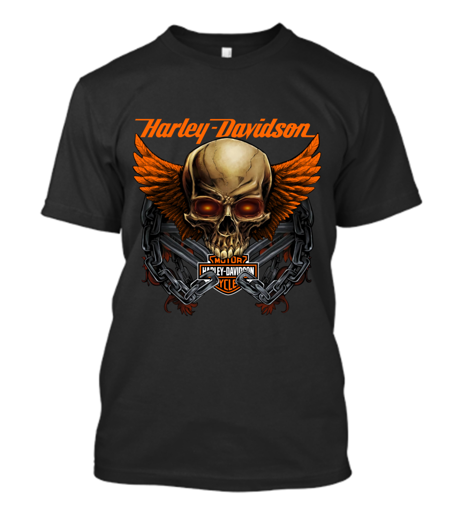 Harley Davidson Skull Wings And Chains Motorcycle Cycle T-Shirt