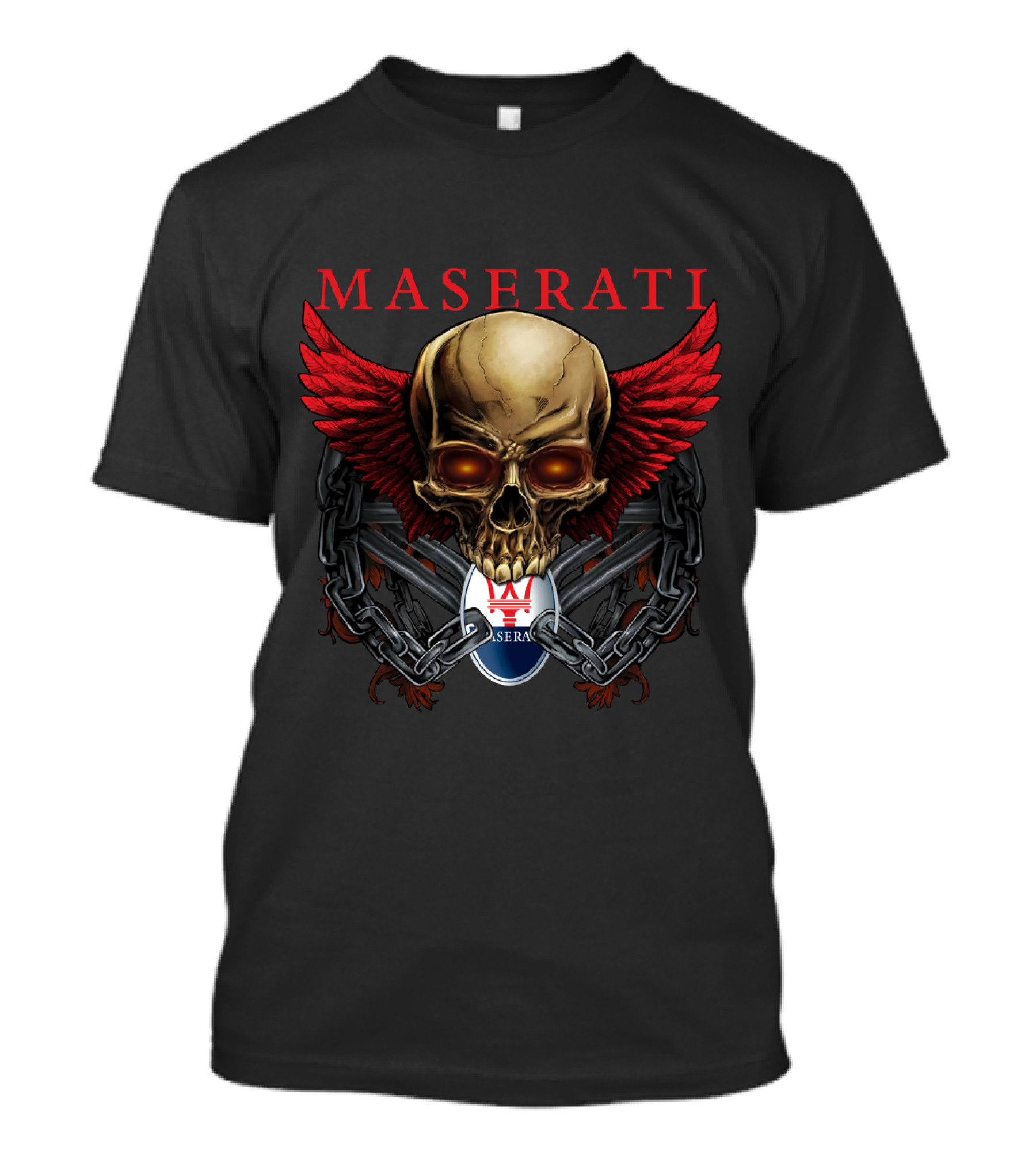 Maserati Skull With Red Wings And Chains T-Shirt