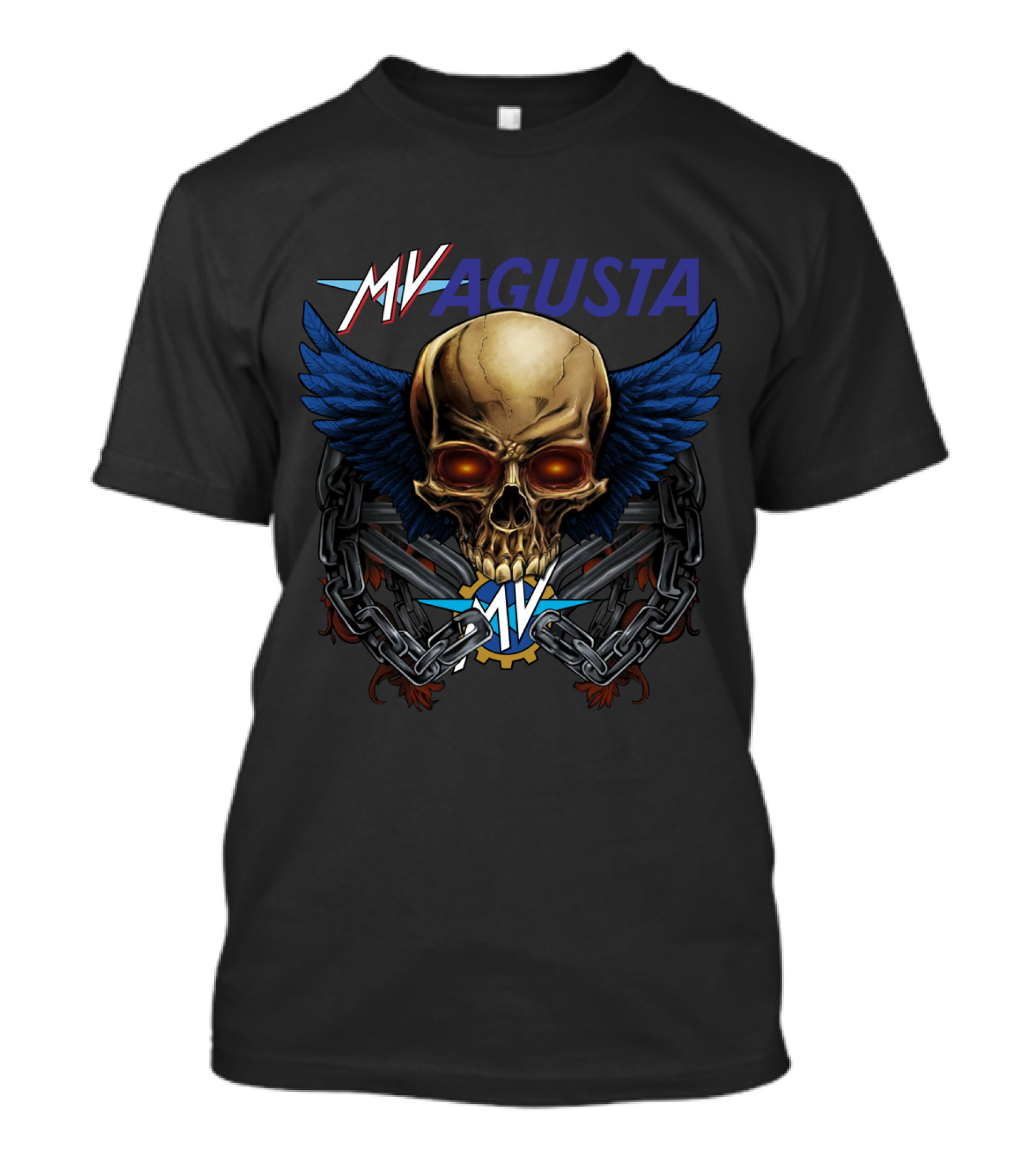 Mv Agusta Skull With Blue Wings And Chains T-Shirt