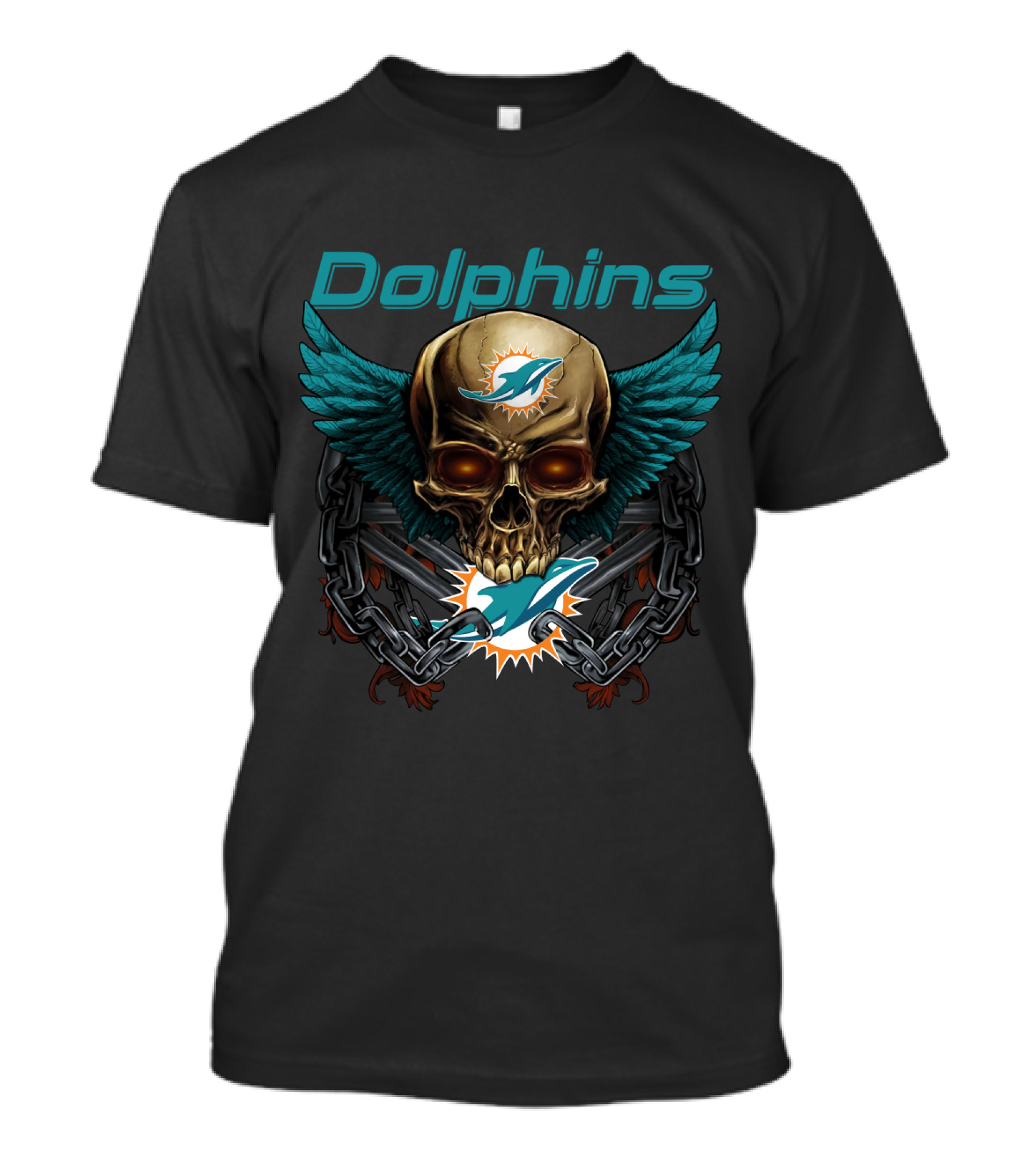 Dolphins Skull Logo With Wings And Chains T-Shirt