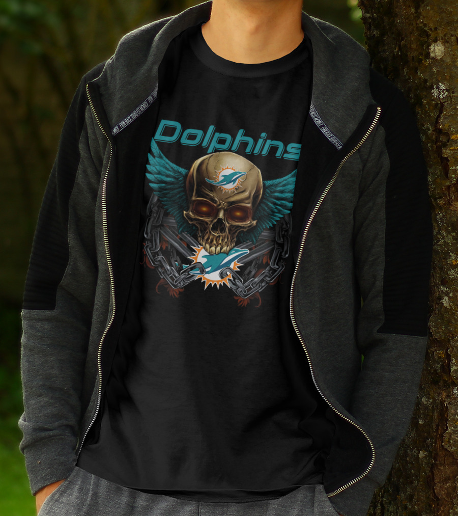 Dolphins Skull Logo With Wings And Chains T-Shirt