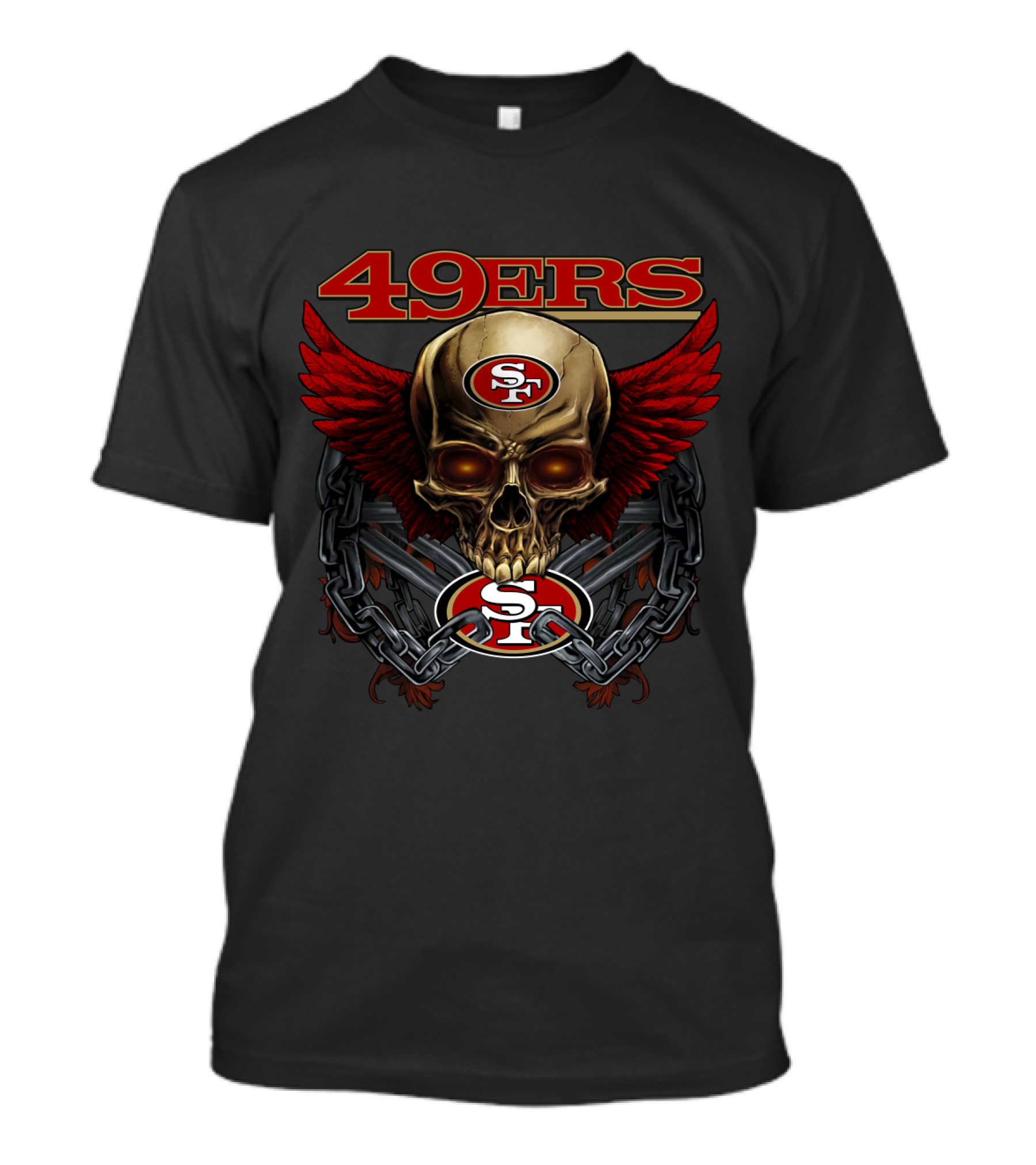 49ers Sf Skull With Wings And Chains Nfl Sf49ers T-Shirt