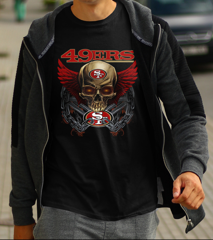 49ers Sf Skull With Wings And Chains Nfl Sf49ers T-Shirt