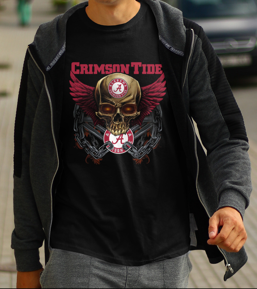 Crimson Tide Alabama Skull With Wings And Chains T-Shirt