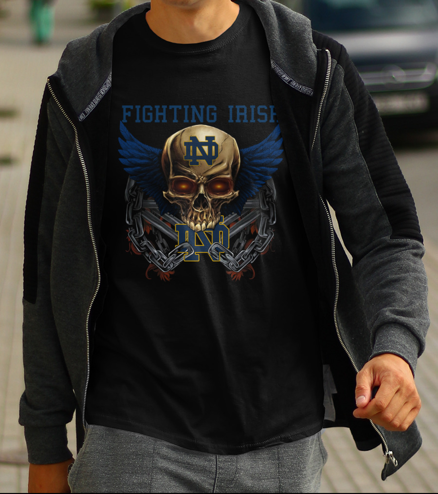 Fighting Irish Nd Skull With Wings And Chains T-Shirt