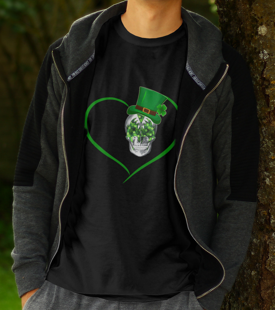 Skull Heart Shamrock Top Hat St. Patrick's Day T-Shirt