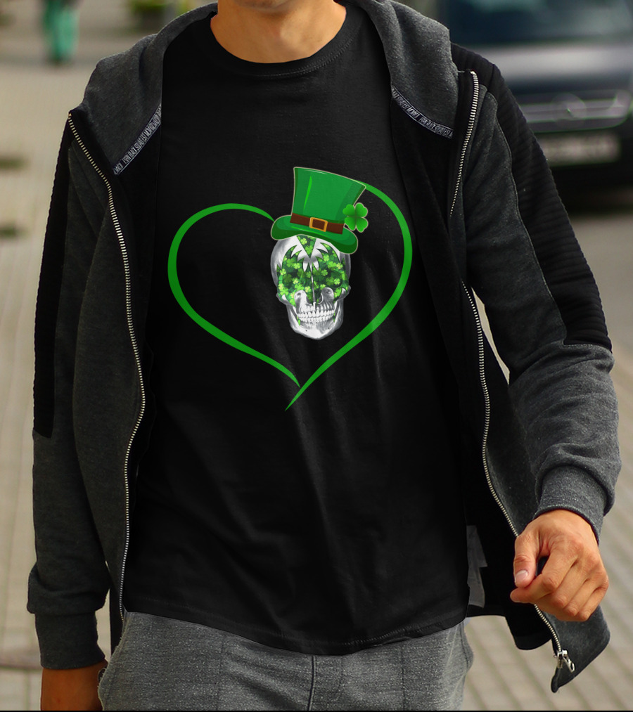 Skull Heart Shamrock Top Hat St. Patrick's Day T-Shirt
