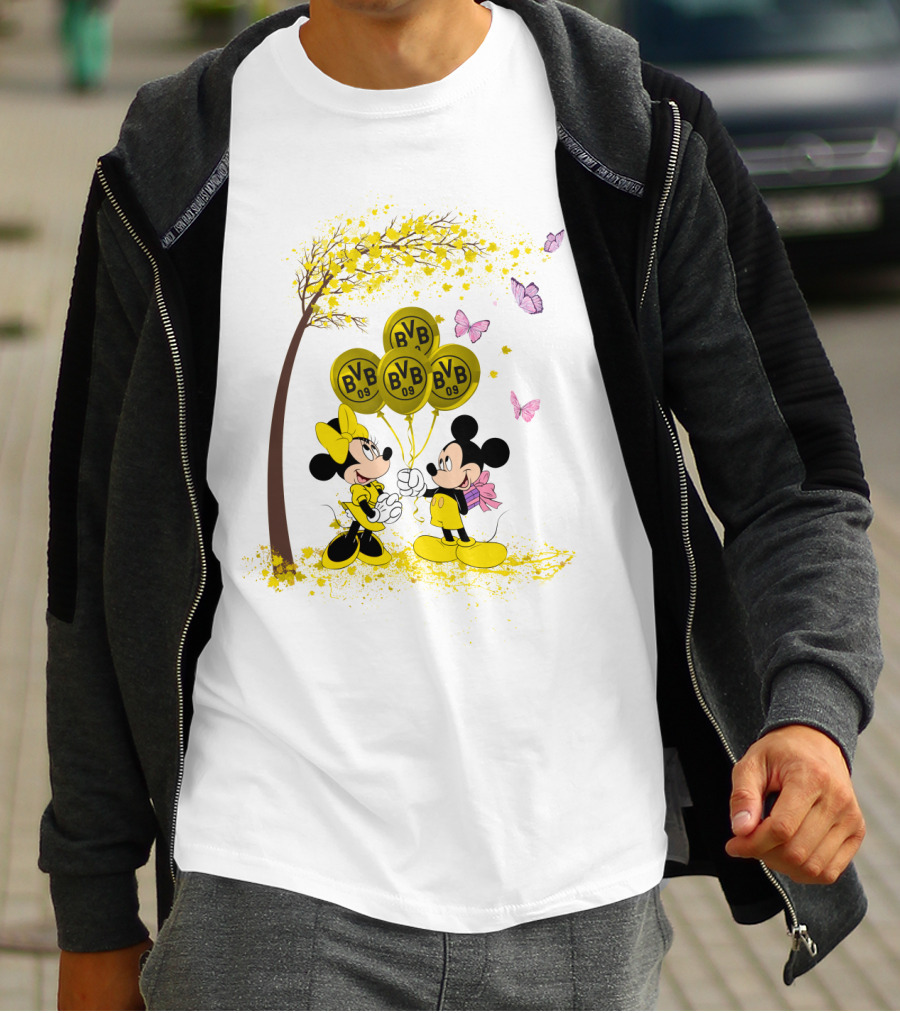 Borussia Dortmund BVB 09 Mickey And Minnie Balloons Bundesliga T-Shirt