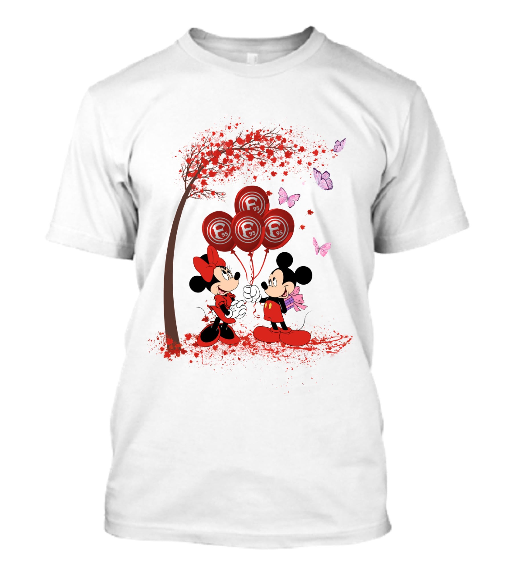 Fortuna Düsseldorf Minnie And Mickey Balloons Under Tree With Butterflies T-Shirt