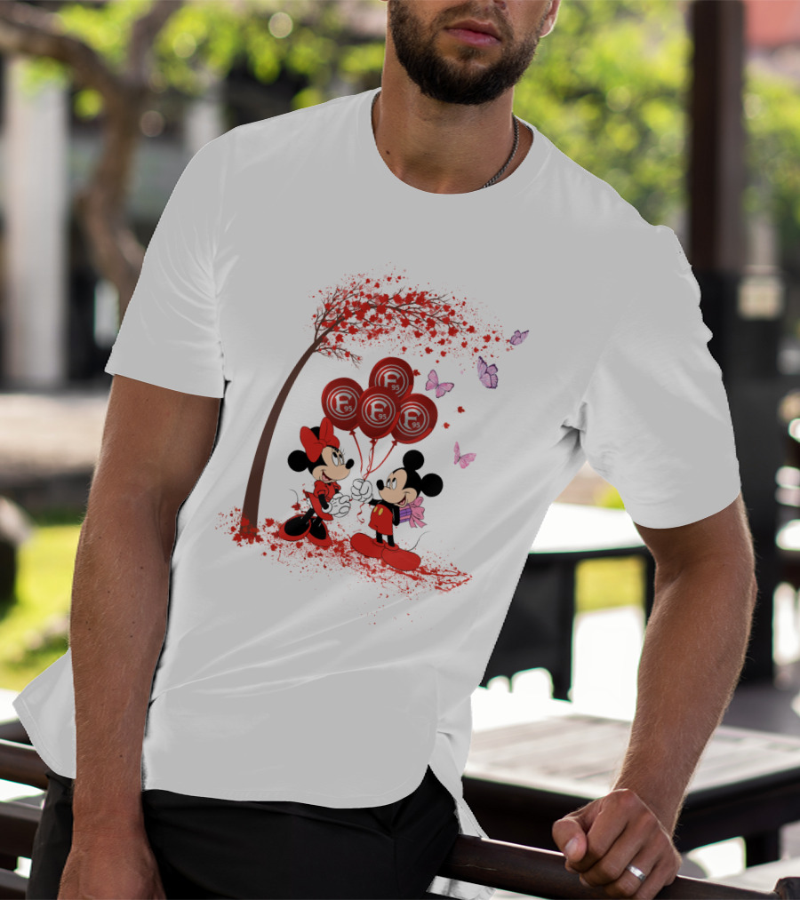 Fortuna Düsseldorf Minnie And Mickey Balloons Under Tree With Butterflies T-Shirt