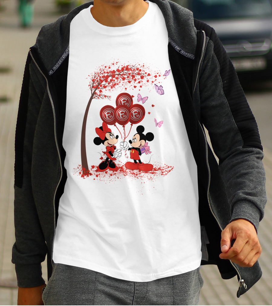 Fortuna Düsseldorf Minnie And Mickey Balloons Under Tree With Butterflies T-Shirt