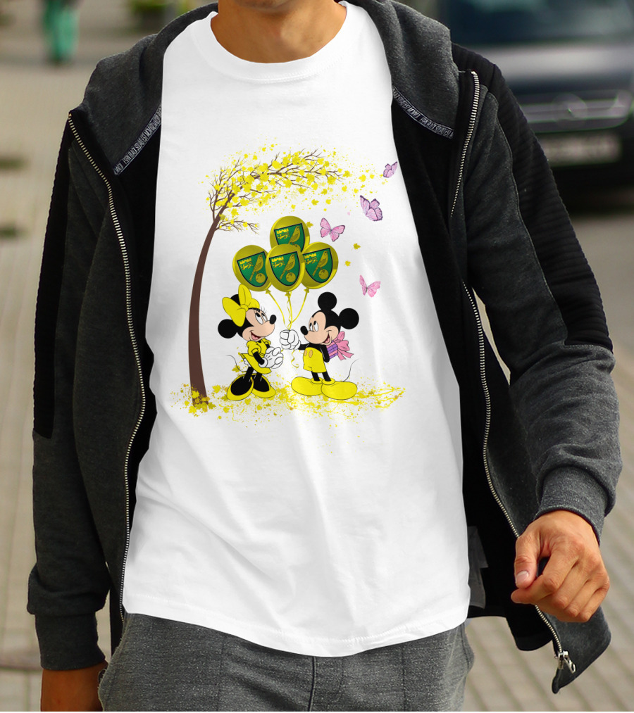 DH 29 Premier League Norwich City Mickey Minnie Balloons T-Shirt