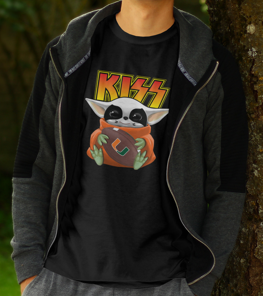 KISS DH 31 Eric Singer Miami Hurricanes Baby Yoda Football T-Shirt