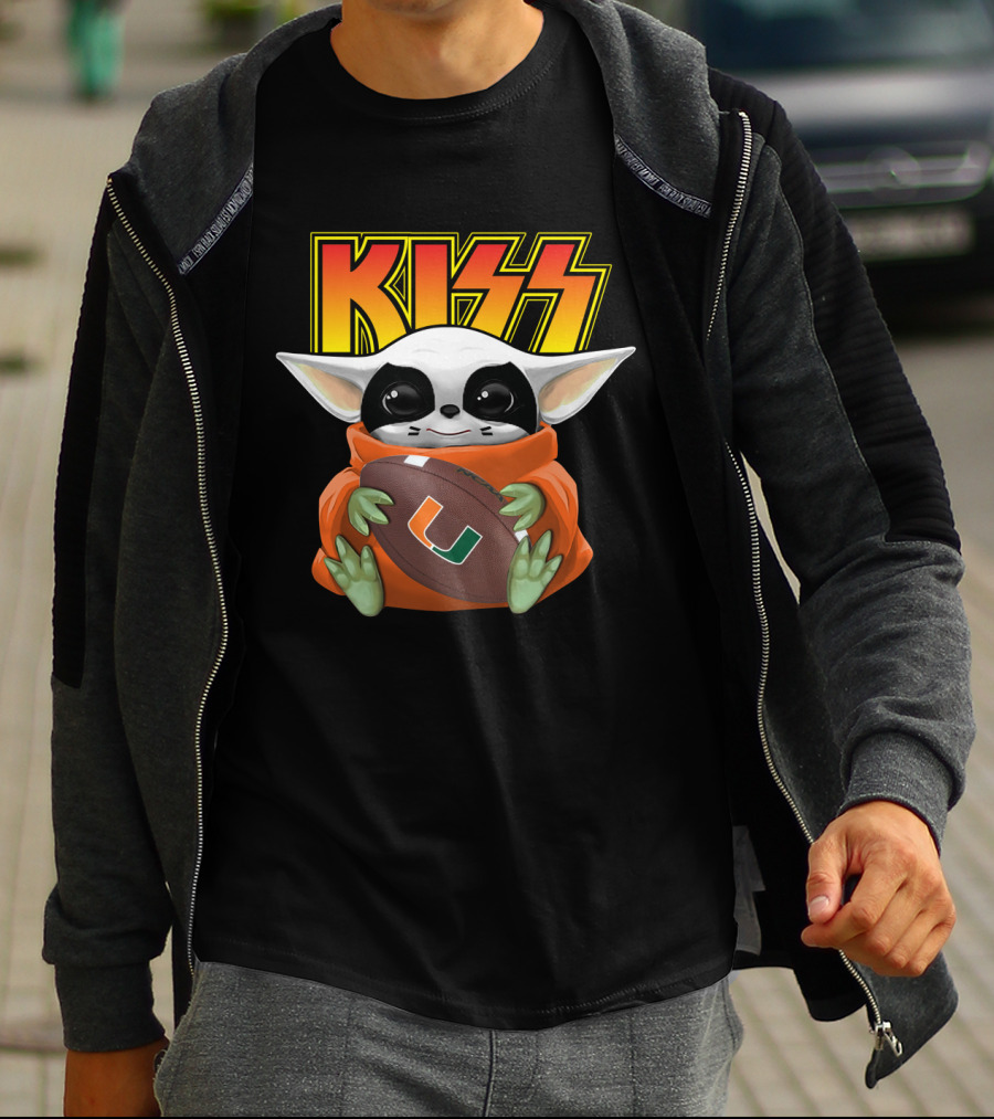 KISS DH 31 Eric Singer Miami Hurricanes Baby Yoda Football T-Shirt