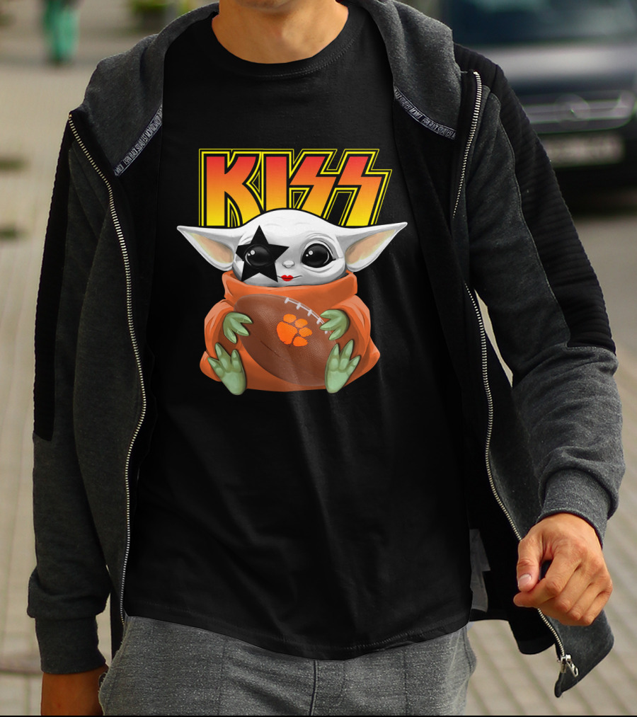 KISS Star Child And Clemson Tigers Football Baby Yoda T-Shirt