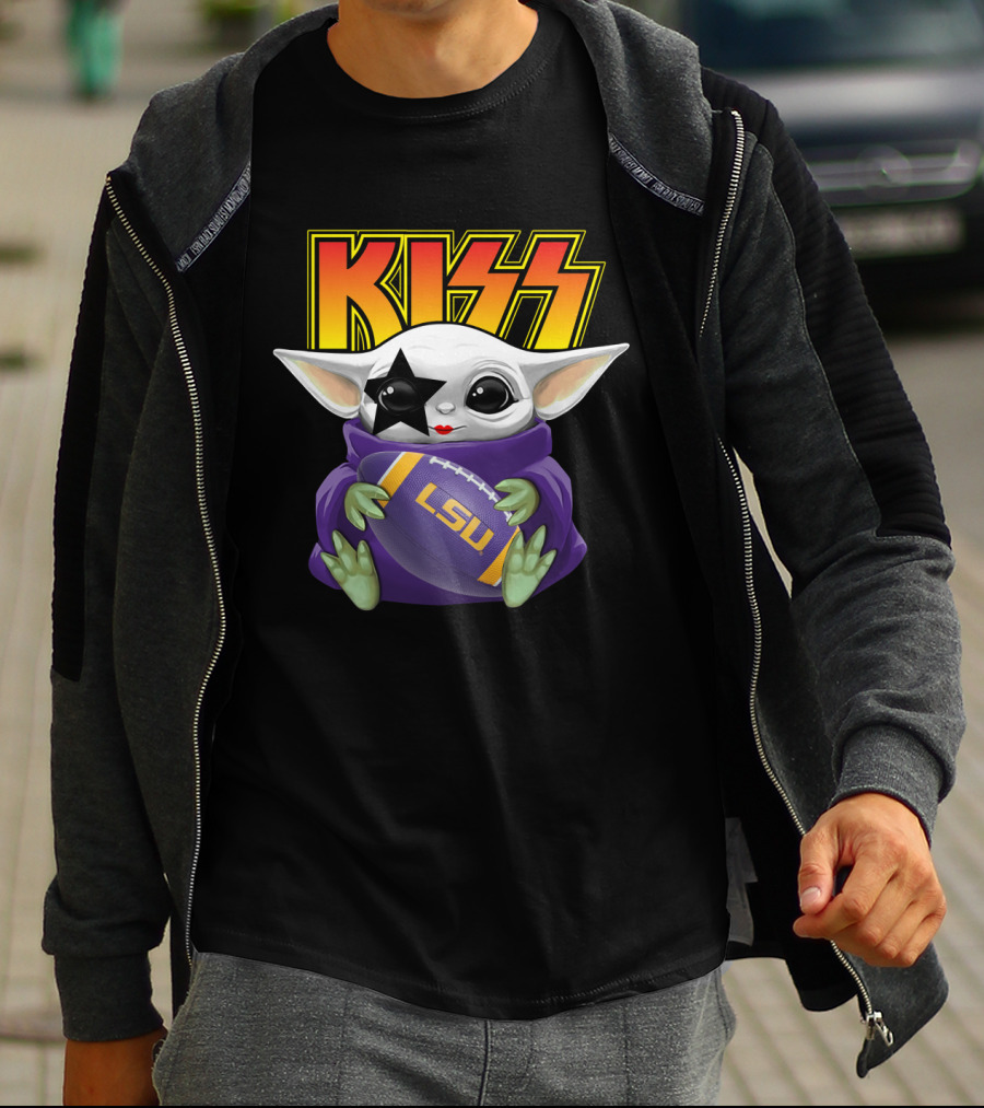 KISS Star Child Mascot Holding LSU Football T-Shirt