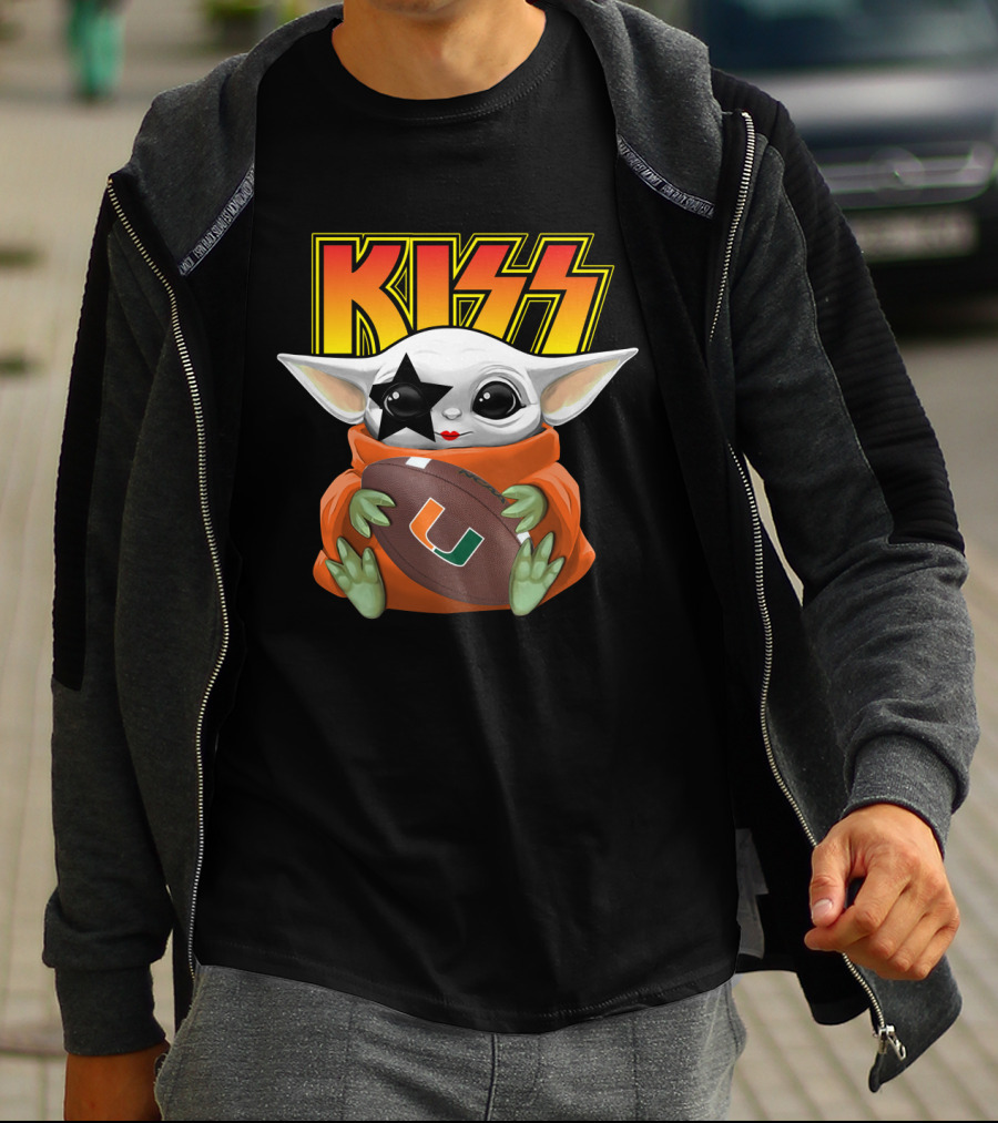 KISS Baby Yoda Miami Hurricanes Football Star Paul Stanley Face Paint T-Shirt