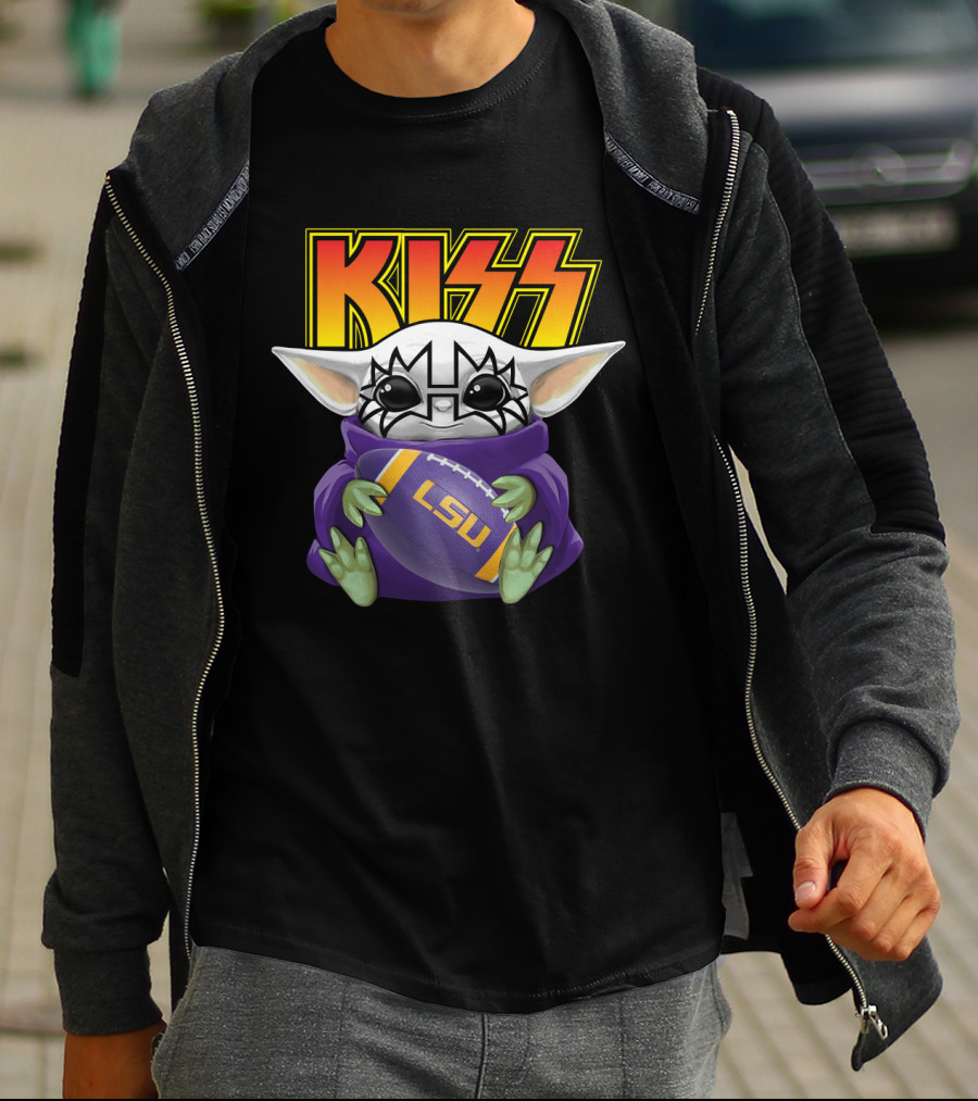 KISS Baby Yoda Tommy Thayer LSU Tigers Football T-Shirt