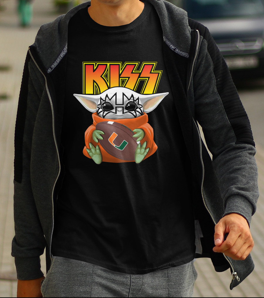KISS Miami Hurricanes Tommy Thayer Football Baby Yoda T-Shirt