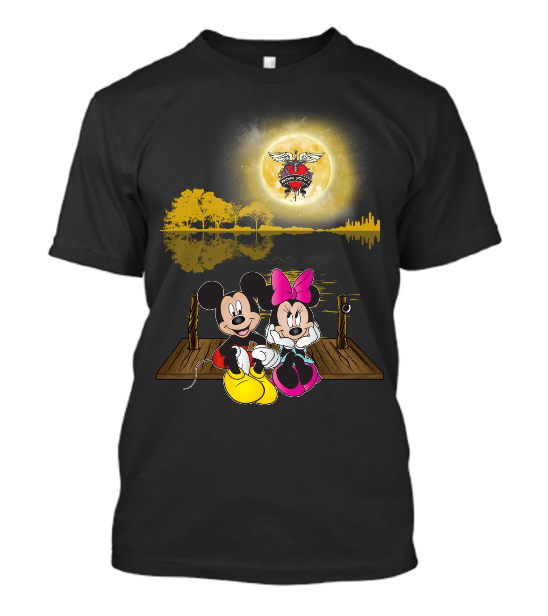 Mickey Minnie Romantic Moonlit Bon Jovi Dock Scene T-Shirt