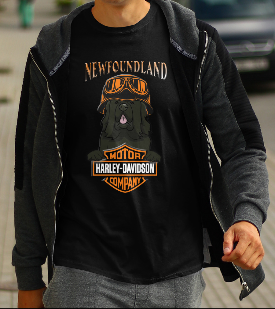 Newfoundland Harley Davidson Motor Company Dog With Goggles T-Shirt
