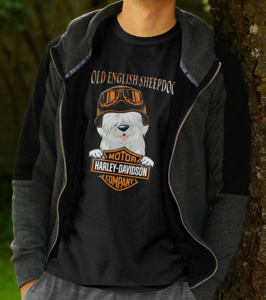 Old English Sheepdog Harley Davidson Motorcycle Company T-Shirt