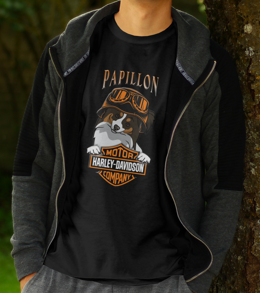 Papillon Harley Davidson Motor Company Dog Goggles T-Shirt