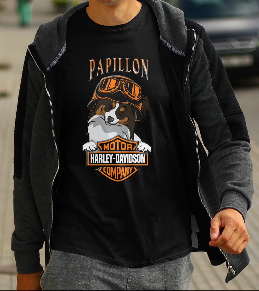 Papillon Harley Davidson Motor Company Dog Goggles T-Shirt