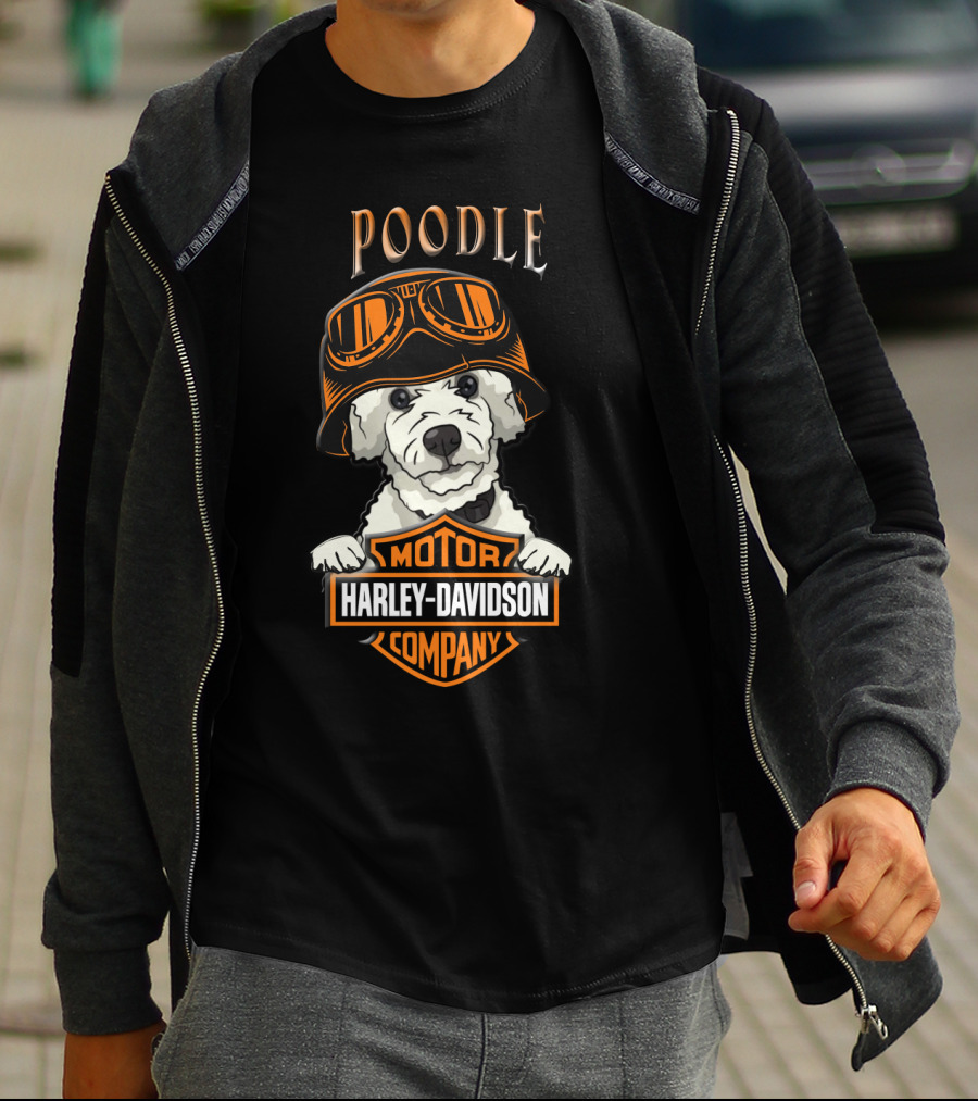 Poodle Harley Davidson Motorcycle Company Dog Helmet T-Shirt